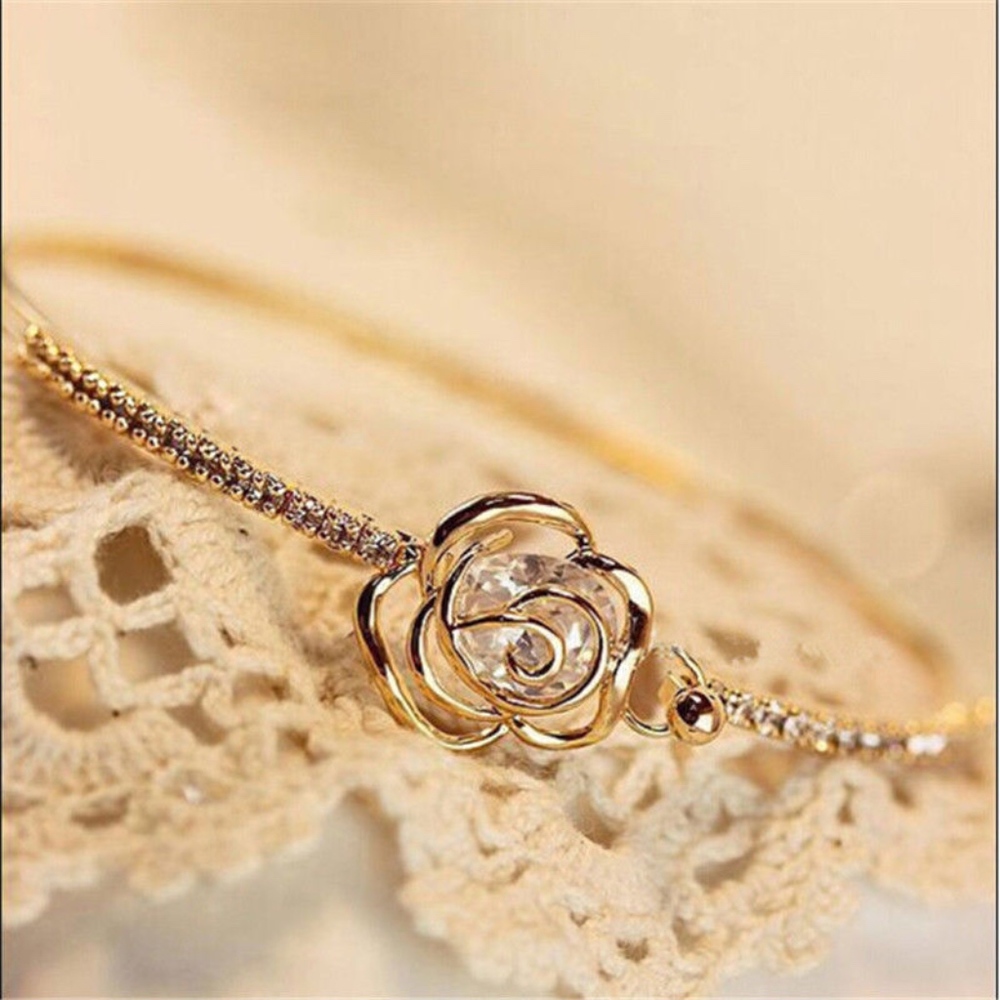 'Rose Formation' Rhinestone Bangle Bracelet - Picture 2 of 4